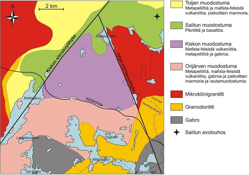 22 3. SALITUN ALUEEN GEOLOGIA 3.1. Tutkimusalueen kallioperä ja Salitun muodostuma Salittu sijaitsee Fennoskandian kilven svekofennisellä pääalueella (Vaasjoki et al. 2005).