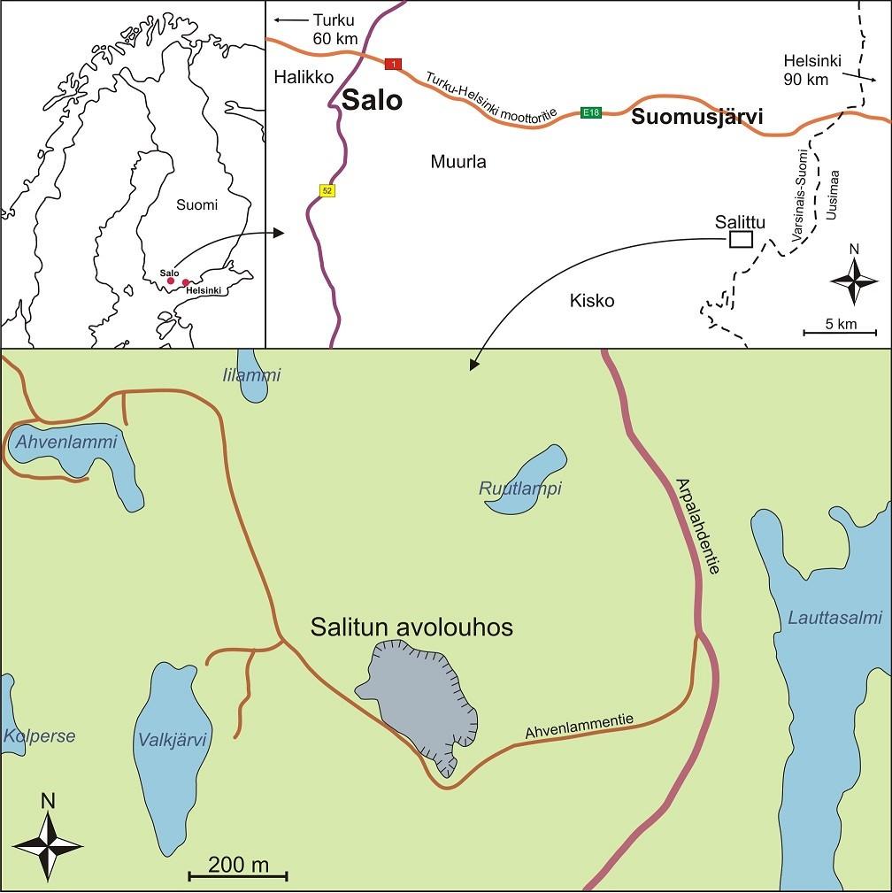 27 3.2. Salitun avolouhos Salitun avolouhos sijaitsee Suomusjärvellä, Salon taajamassa, noin 40 km Salosta itään ja noin 90 km Helsingistä länteen (Kuva 7).
