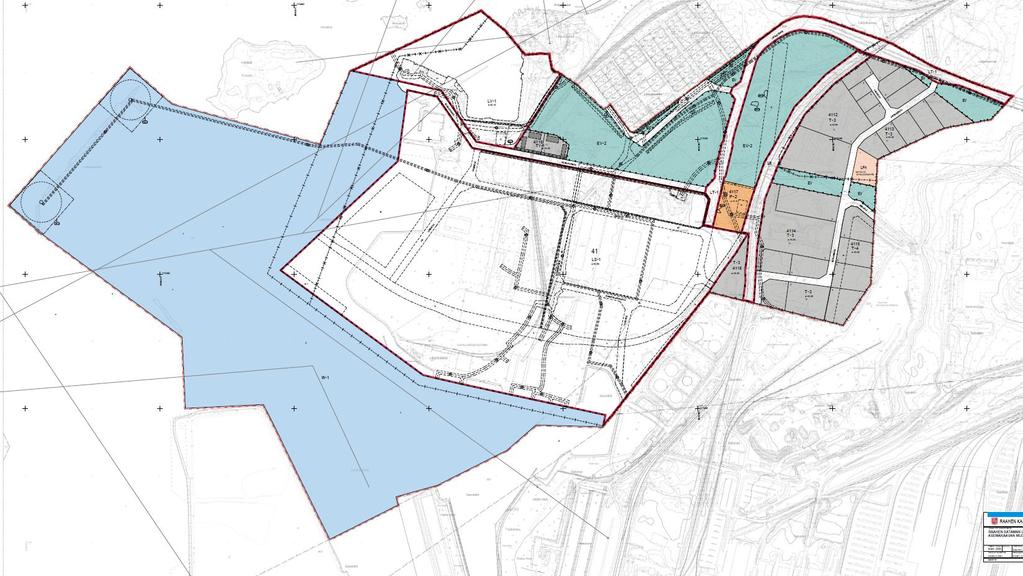 Ote asemakaavakartasta: Raahen sataman Lapaluodon satamanosan asemakaavan muutos ja laajennus sekä suunnittelualueen likimääräinen sijainti.