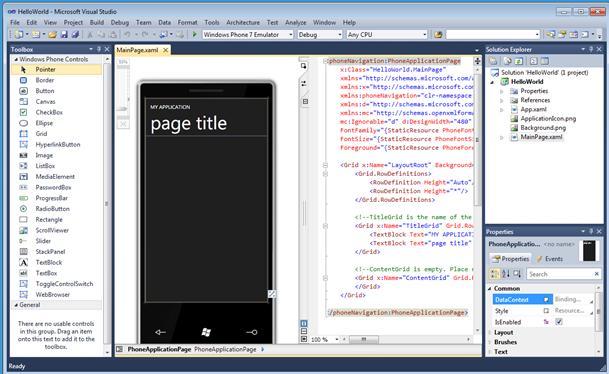 Visual Studio 2010 on sovelluskehitysympäristö, jonka avulla voidaan toteuttaa Windows Phone -sovelluksia Silverlightin tai XNA:n avulla.