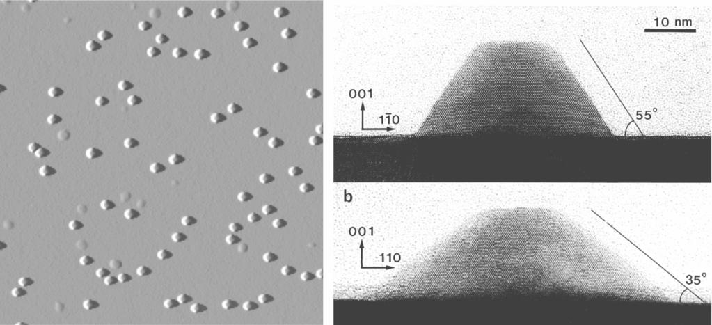 Esimerkki atomirakenteesta: nanokiteet AFM-kuva InP saarekkeista GaAs kiteen pinnalla.