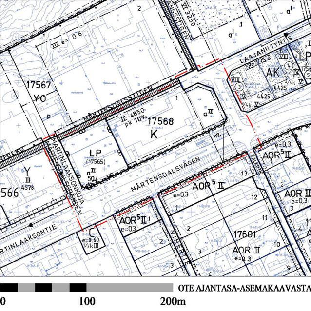 LP-alueelle saa ajantasa-asemakaavan mukaan sijoittaa korttelin 17565 autopaikkoja. Ote ajantasakaavasta: kuva 13. AK Asuinkerrostalojen korttelialue.
