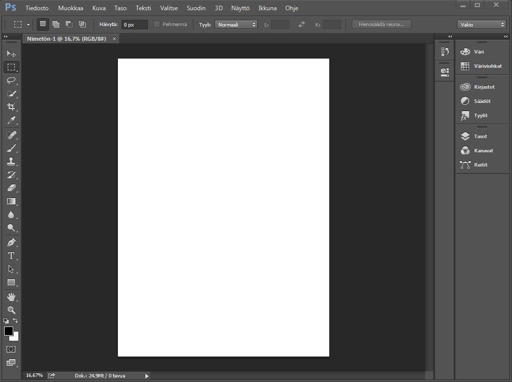17 KUVIO 3. Photoshop käyttöliittymä (Adobe Photoshop CC 2015, kuvakaappaus.) Photoshopilla on oma tiedostomuoto PSD (Photoshop Document).