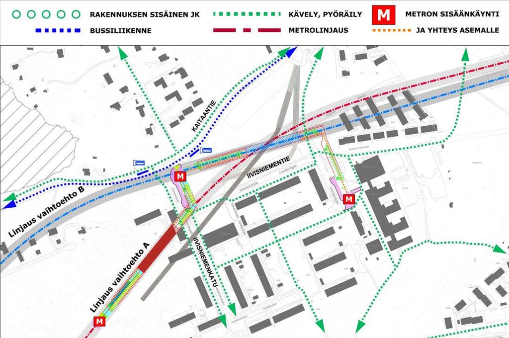 Matinkylä Kivenlahti metro, alustava yleissuunnitelma SUUNNITELMAT 43 43 5.5.2. Kaitaan asema, vaihtoehto A.