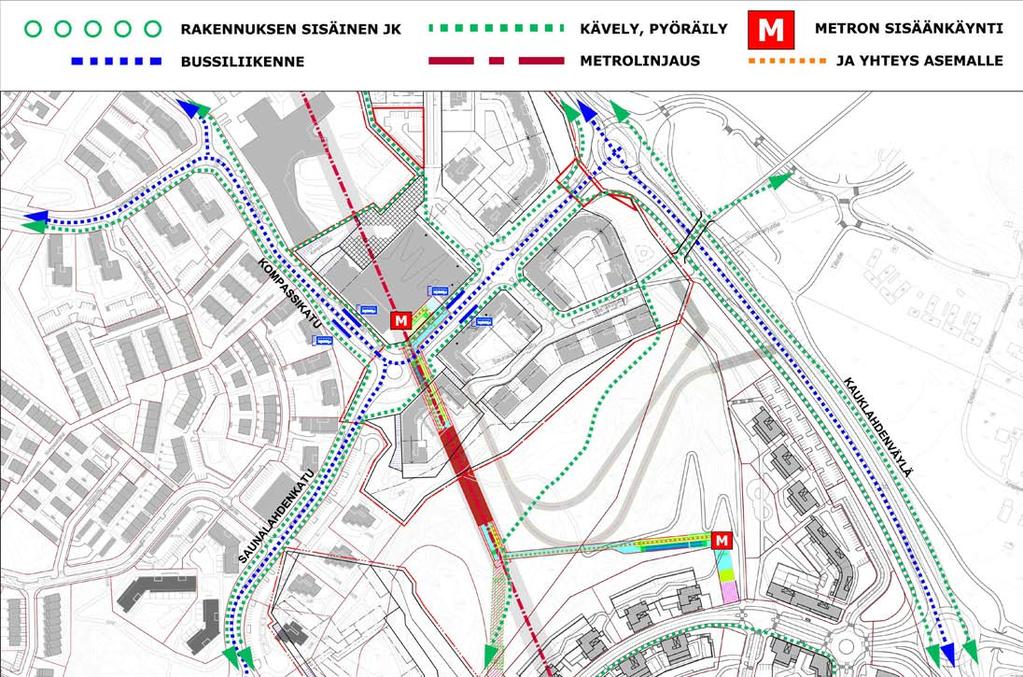 Kivenlahdentiellä pysäkkipari on suunniteltu metron läntisen sisäänkäynnin yhteyteen.