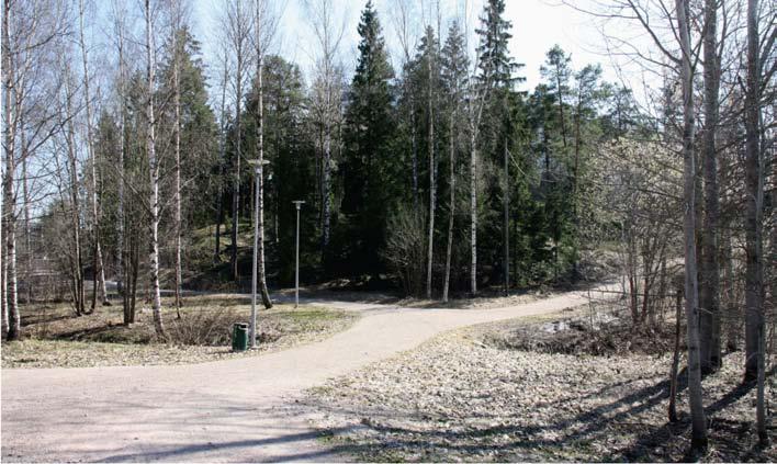 Mäelle sijoittuvat Espoonlahden kaupunkikuvassa merkittävät omaleimaiset viistokattoiset kerrostalot, joiden ympäristössä kasvaa kookasta männikköä melko jyrkillä rinteillä.