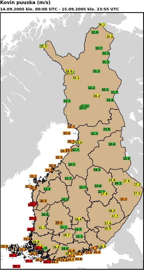 Klusteroidut havainnot piirrettiin Ilmatieteen laitoksen Mirwa-työasemalla kartalle.