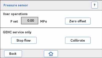 3 Huoltotoimenpiteet 3.12 Pressure sensor 2 Valitse Settings and service -laitteen näytöstä Pressure sensor. Tulos: Pressure sensor -näyttö avautuu.