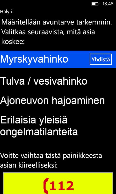 Ei-kiireellisen tehtävän valinnan näkymä on esitetty kuvassa 4.3. Kuva 4.3: Ei-kiireellisen tehtävän valinta.