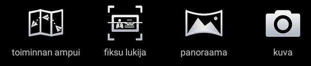 Määritä kuvaustila valitsemalla yleismääritys.. AUTOmaatti-määritys on sopiva Vaihda etukamerasta takakameraan ja päinvastoin valitsemalla. Määritä muut kameran asetukset valitsemalla.