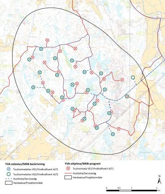 ohjelmassa esitetyn vaihtoehdon Vähemmän voimaloita yhteenlaskettu teho oli enintään 110 MW.