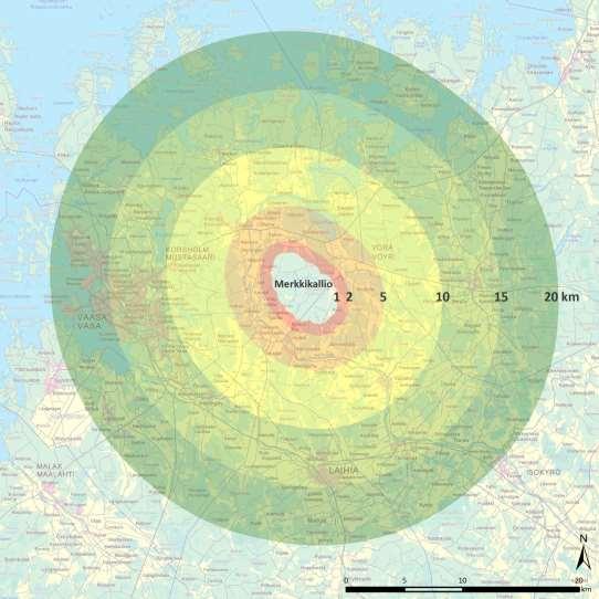 den alustavat rajaukset. Vaikutukset, jotka eivät ominaisuuksiltaan sovellu alueellisesti rajattaviksi, on jätetty tästä taulukosta pois (esimerkiksi vaikutukset ilmastoon). Kuvassa 7.