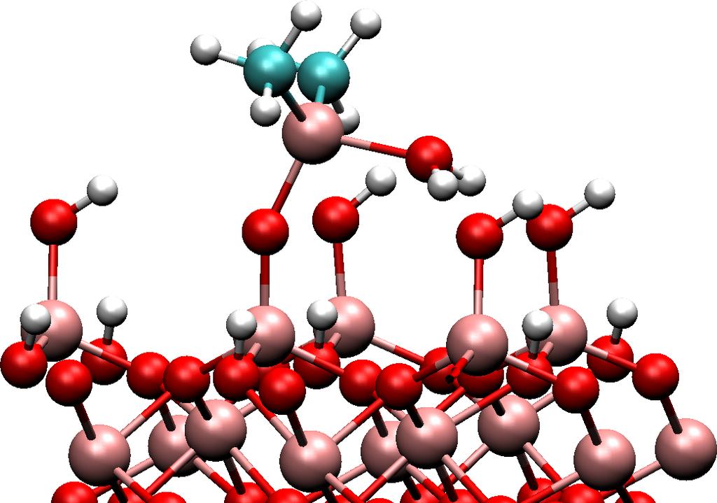 reaktioenergian -0,88 ev:sta -1,30 ev:iin. Kuva 4.15: Dimetyylialumiinin ligandinvaihtoreaktio veden kanssa.