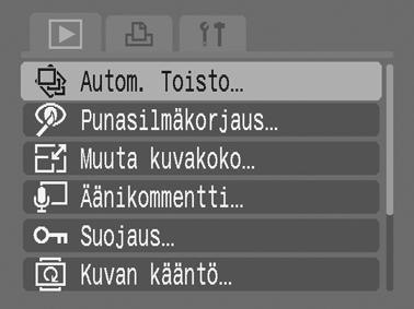 Toistaminen/Poistaminen 129 Automaattinen toisto (Autom. Toisto) Tällä toiminnolla voit toistaa automaattisesti kaikki muistikortilla olevat kuvat.