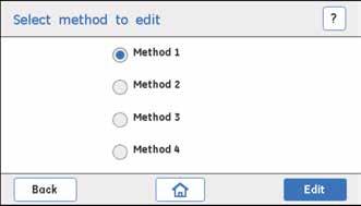 6 Käyttö laitenäytöstä 6.6 Menetelmien ja tiedostojen hallitseminen 6.6.1 Create method Vaihe 2 Valitse käyttäjän menetelmä valitsemalla Select method to edit -näytössä valintanappi.