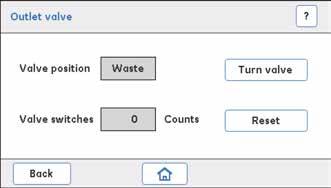 3 Järjestelmän kuvaus 3.3 Laitteen näyttö 3.3.4 Kuvaus, Settings and service Moduuli Outlet valve nto Valve position: Ilmoittaa, mikä venttiilin lähtöliitos on auki, Waste tai Collection.