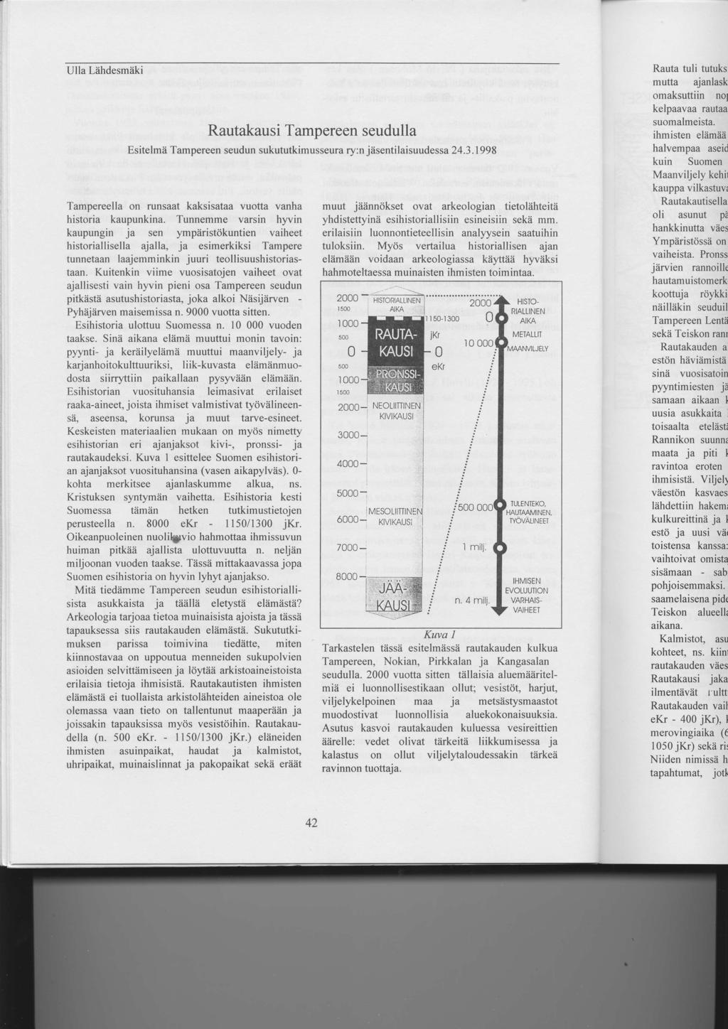 Ulla Liihdesmiiki Rautakausi Tampereen seudulla Esitelma Tampereen seudun sukututkimusseura ry:n jiisentilaisuudessa 24.3.1998 Tampereella on runsaat kaksisataa vuotta vanha historia kaupunkina.