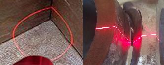 35 Kuva 10. Ympyrämallinen (Valk Welding 2013) -ja lineaarinen (Direct Industry 2016) laserseuranta. Useimmiten laserseurantaa käytetään ainoastaan pitämään hitsaussauma radallaan.