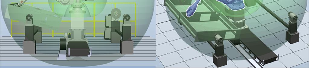 Pallon mallinen muoto kuvaa robotin työkalun ulottumaa, tummemmat kohdat muodostelman sisällä puolestaan näyttävät asemat, joihin robotin nivelet eivät taivu.