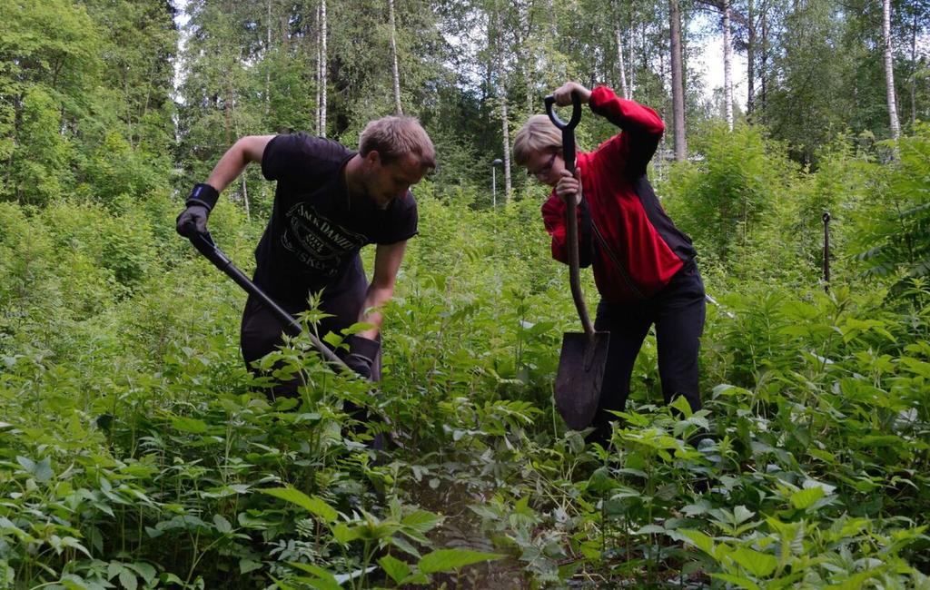 21 avulla. Ylimääräiset kivet poistettiin paakun tieltä. Taimet kuljetettiin kottikärryin ja kantaen istutusalueelle kerrostalon parkkipaikalta n. 20 m päästä.