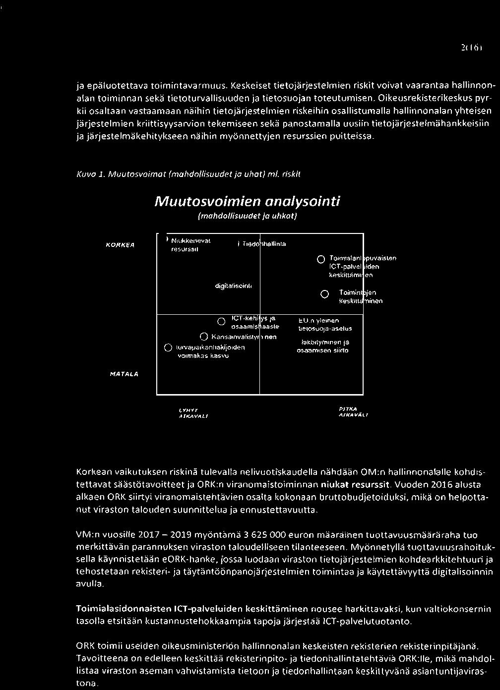 2(16) ja epäluotettava toimintavarmuus. Keskeiset tietojärjestelmien riskit voivat vaarantaa hallinnonalan toiminnan sekä tietoturvallisuuden ja tietosuojan toteutumisen.