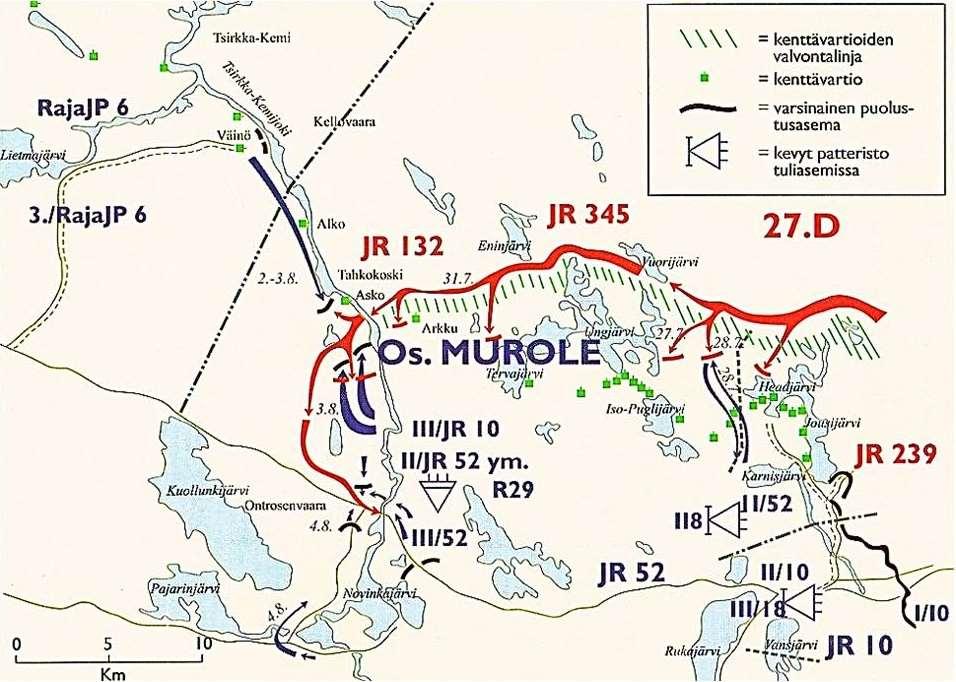 Vihollinen ryhtyikin etenemään divisioonan pohjoisen sivustan ohi ja rakensi tien Tsirkka - Kemijoelle, josta aloitti rykmentin voimin saarrostavan hyökkäyksen suomalaisten selustayhteyksiä vastaan.