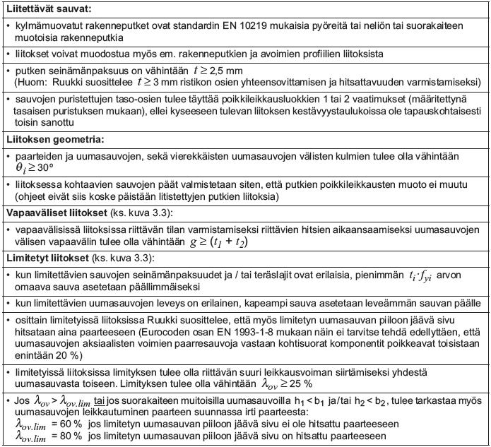 TAULUKKO 3. Rakenneputkien ristikkoliitosten yleiset vaatimukset (3, s. 167) 2.3.4 Pilarit Pilarit ovat pystysuoria rakenteita, jotka siirtävät normaali-, leikkaus- ja taivutusrasituksia perustuksille.