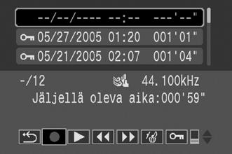 Pelkkien äänien tallentaminen (Äänen tallennin) Voit tallentaa pelkkää ääntä (stereona) ilman kuvia enintään kaksi tuntia kerrallaan. 1 (Käyttö) -valikko. Katso Valikot ja asetukset (s.