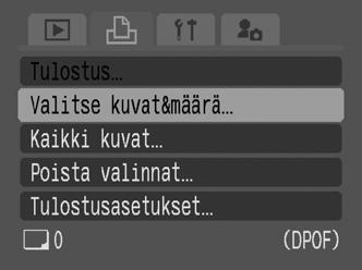 Tulostus-/siirtoasetukset DPOF-tulostusasetusten määrittäminen Voit valita muistikortilta tulostettavat kuvat ja määrittää tulosteiden määrän etukäteen kameran toiminnoilla.