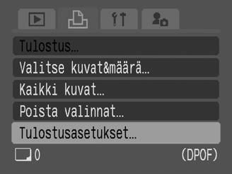 Tulostustyylin valitseminen Määritä tulostustyyli ennen tulostettavan kuvan valitsemista. Kamerassa voidaan valita seuraavia tulostusasetuksia.