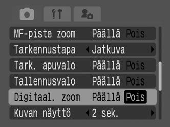 Digitaalisen zoomauksen käyttäminen Kuvaustila * Tätä asetusta ei voi käyttää - ja -tiloissa. Voit yhdistää digitaalisen ja optisen zoomauksen sekä suurentaa ja ottaa kuvan.