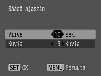 27) 2 Valitse [Viive]* tai [Kuvia]* SET-painikkeen avulla. Itselaukaisimen merkkiääni toimii seuraavasti.