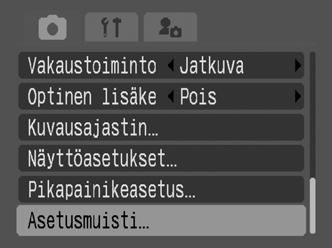 Mukautettujen asetusten tallentaminen Kuvaustila Voit tallentaa usein käytettyjä kuvaustiloja ja erilaisia kuvausasetuksia -tilaan (mukautettu kuvaustila).