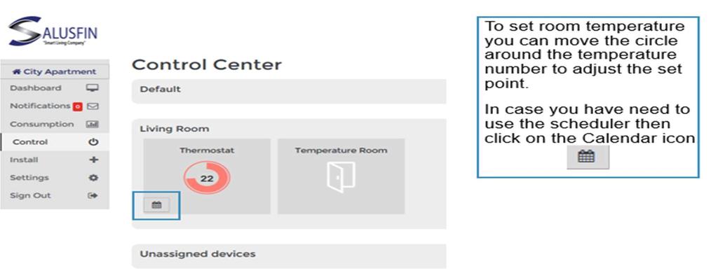 Salusfin Control Center ja termostaatti Seuraavaksi voit