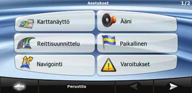 4.4.7 Käyttäjän tietojen hallinta Itse tallennettuja tietoja (esim. POI-kohteet, Suosikit ja Historia) ja ohjelmaan tehtyjä asetuksia voidaan hallita. Napauta seuraavia painikkeita:,,.