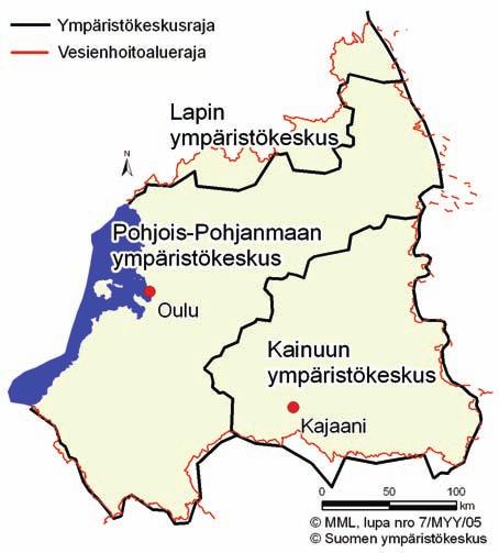Oulujoen-Iijoen vesienhoitoalue koostuu suurelta osin Pohjois-Pohjanmaan ja Kainuun ympäristökeskuksien toimialueista (kuva 2).