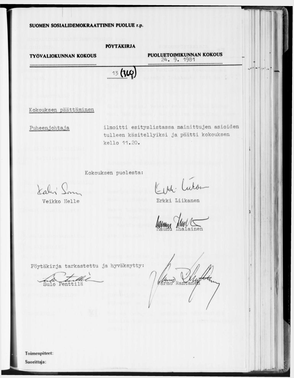 24. 9.1981 ZHh! Kokouksen päättäminen Puheen.1ohta.