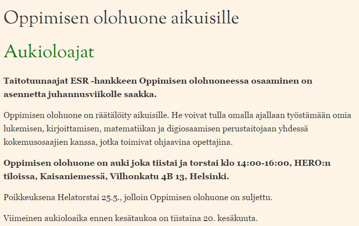 Taitotuunaajat päätoteuttaja: Erilaisten oppijoiden liitto ry - 10/2016-9/2019 - Hankkeen yhtenä tavoitteena on vahvistaa heikkojen perustaitojen takia koulutuksesta ja työelämästä