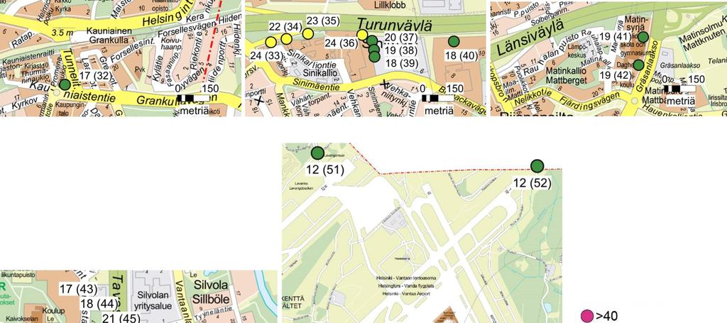 Typpidioksidin vuosipitoisuus µg/m 3 (keräimen numero) Pääkaupunkiseudun