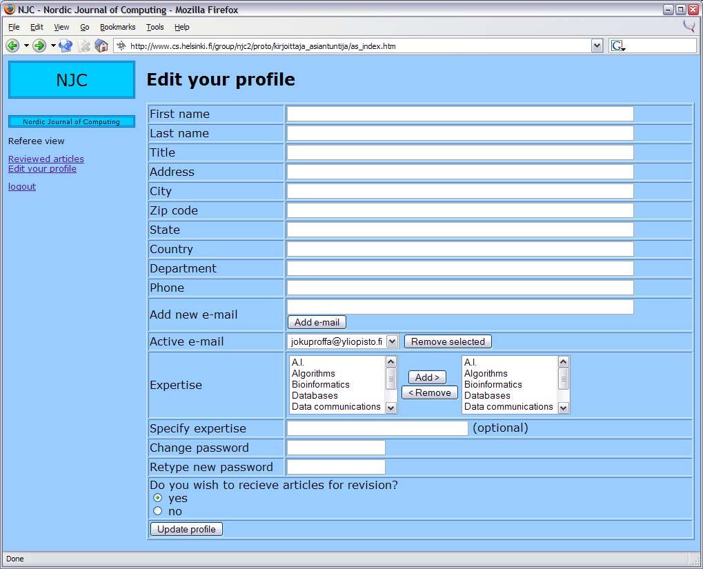 Saatavat parametrit Metodeita kayt_id Kayttaja getkayttajatiedot(kayt_id) List getalat() Event.LISAA_SPOSTI sposti sposti, kayt_id aktiivinen_sposti Event.