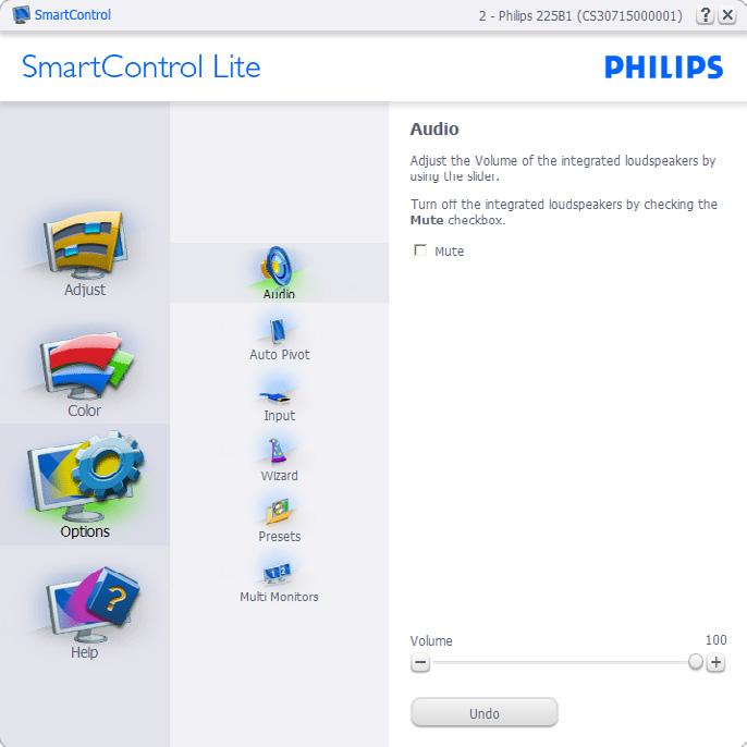 SmartControl Lite voi käynnistää työpöydän pikanäppäimellä tai ohjelmatiedostossa. Kun tätä valintaruutua ei ole valittu, mitään esiasetuksia ei aseteta käynnistettäessä.