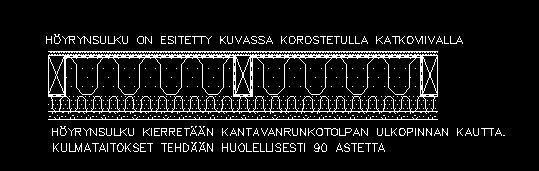 Tuulensuojalevynä käytetääntuulileijona 25mm. Seinärakenteen tuuletusväli toteutetaan pystykoolauksella 25*50 ja vaakakoolauksella 25*100.