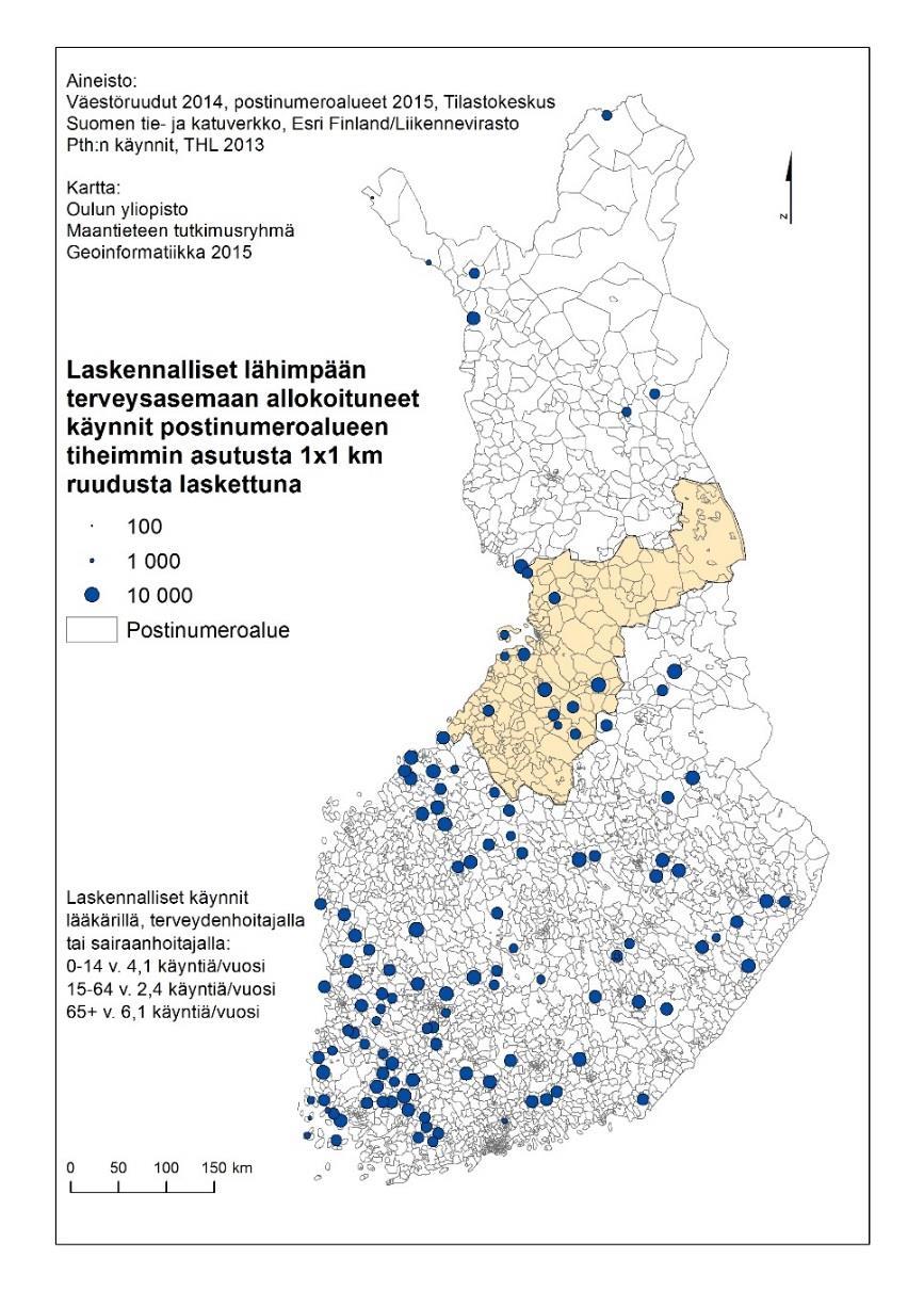 Terveysasemien saavutettavuuden tarkastelu Manner- Suomen väestön näkökulmasta THL:lta keskimääräiset perusterveydenhuollon käynnit (lääkärillä, terveydenhoitajalla, sairaanhoitajalla): 0-14 v.