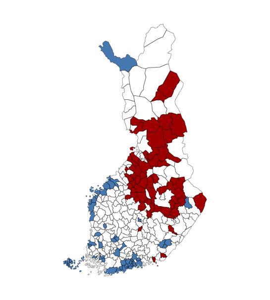 THL:N IKÄVAKIOIDUN SAIRASTAVUUSINDEKSIN KESKIARVO VUOSILTA 2011 2013 Suomen kuntien paras ja heikoin viidennes 62 heikointa kuntaa 62 parasta kuntaa Pyhäjärvi Kartassa on kuvattu Suomen kuntien THL:n