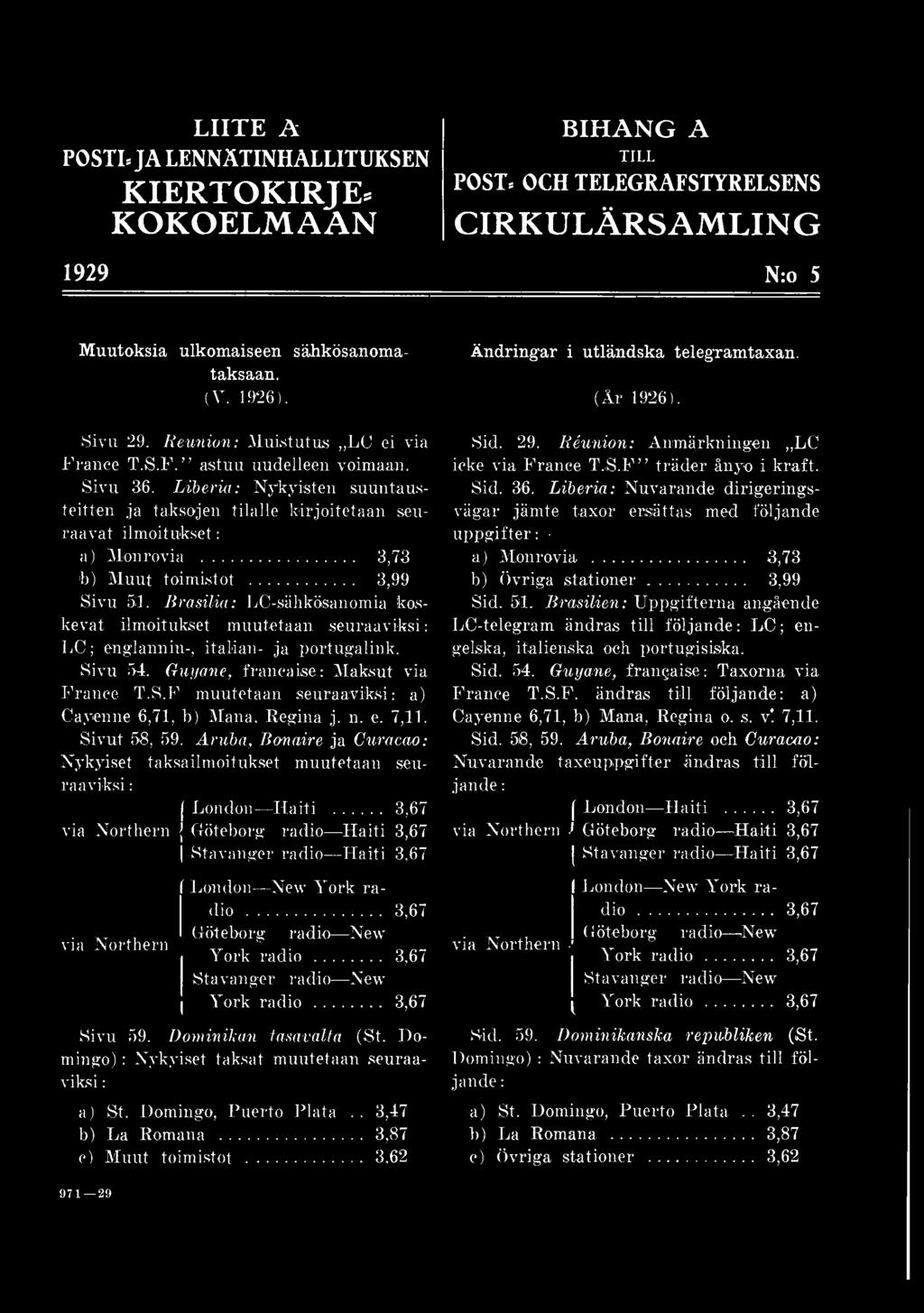 .. 3,73 h) Muut toimistot... 3,99 Sivu 51. rasilia: LC-sähkösa nomia koskevat ilmoitukset muutetaan seuraaviksi: LC ; englannin-, italian- ja portugalink. Sivu 54. Guy ane, francai.