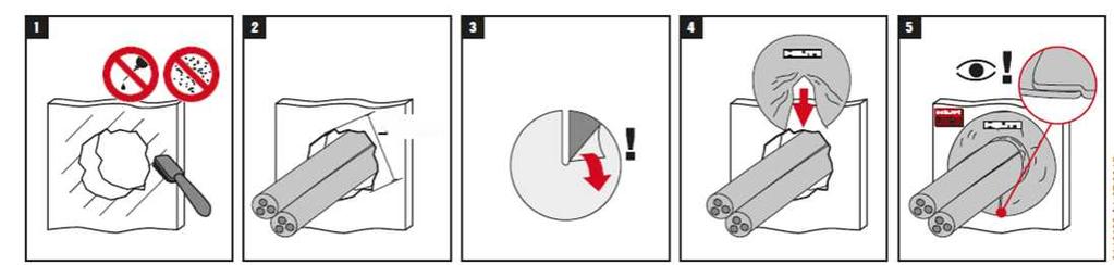 Yksijohdinkaapelit Ø 14 mm kuparisisältö: 35 mm 2 (esim. 1x35 mm 2 ); (kaapelin tiheys 23 %) EI 90 Kaapelit Ø 21 mm EI 60 A 1.2.3 Pienet muovikanavat ja -putket Rakennetiedot: katso 1. 1.2.2 Seinän aukkoon voidaan olla lisäämättä muovikanavia tai -putkia tai niitä voidaan lisätä useampia.