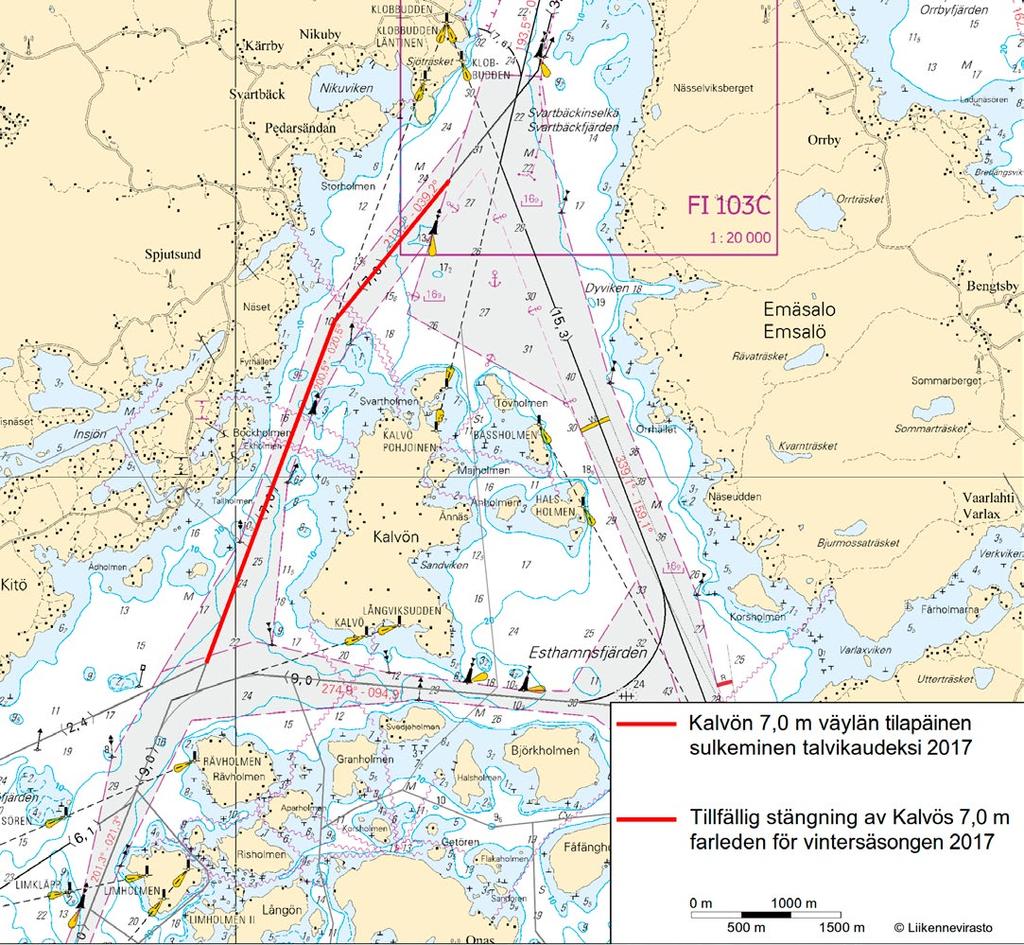 Kuva viitteeksi, karttaotteet ei merikartan mittakaavassa / Bild för referens, kortutdrag inte i sjökortets skala / Image for reference, chart extracts not to scale of chart ( FTA,