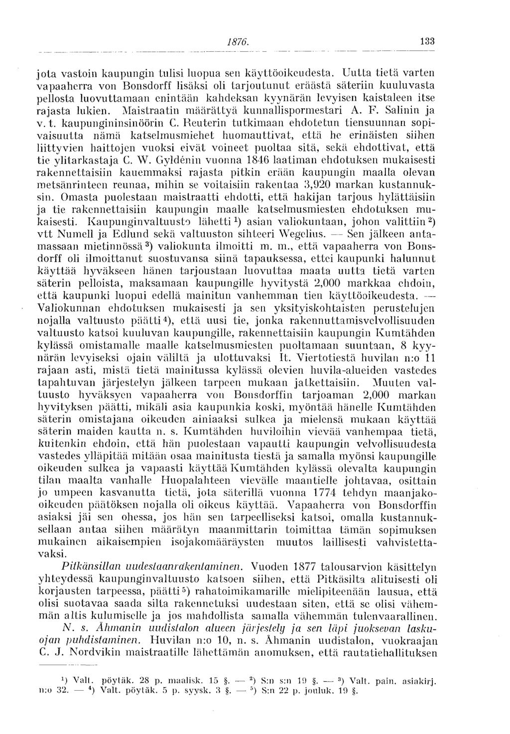 1876. 133 jota vastoin kaupungin tulisi luopua sen käyttöoikeudesta.