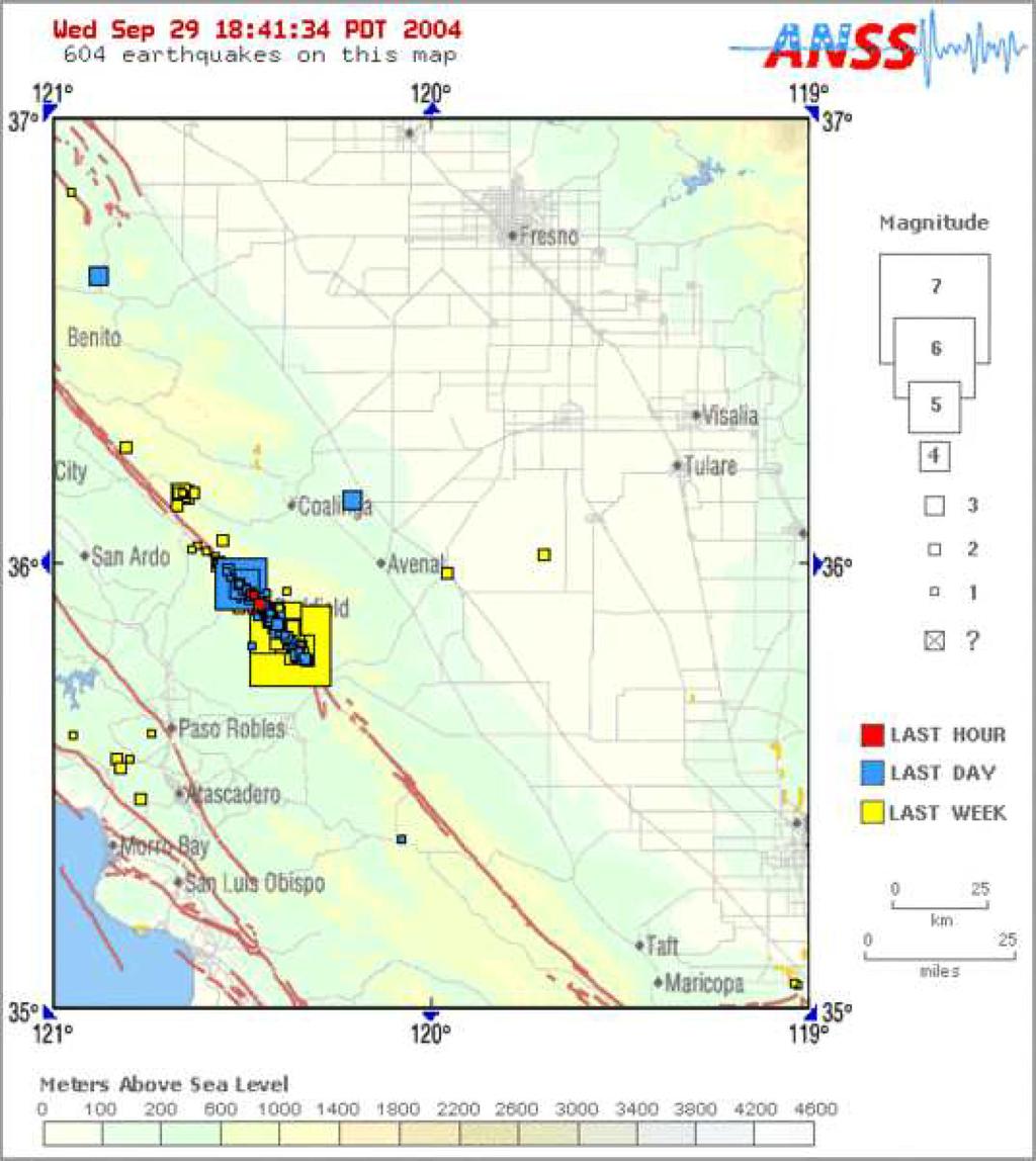 Parkfield Earthquake September 28, 2004, eastern Monterey County, California.