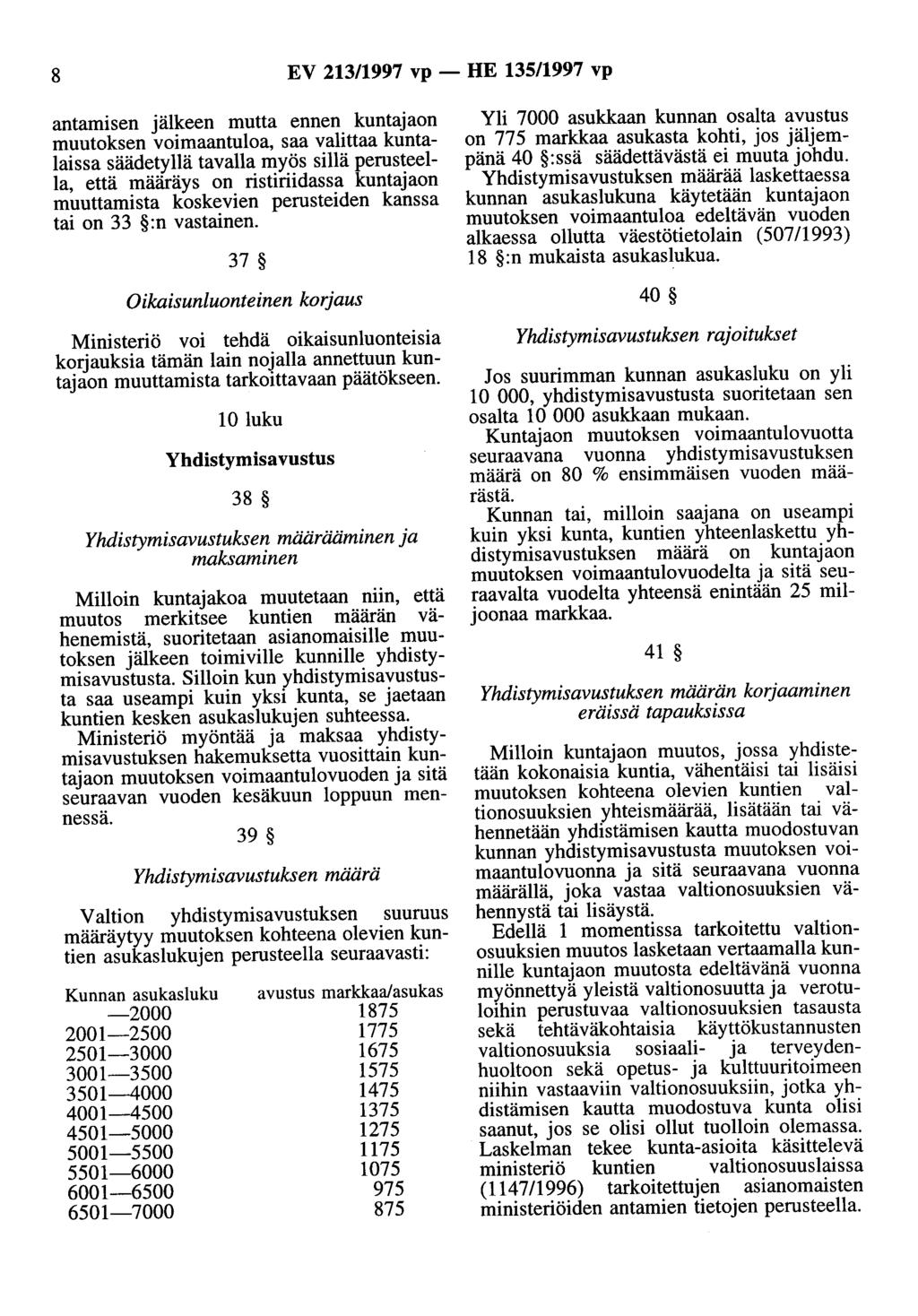 8 EV 213/1997 vp - HE 135/1997 vp antamisen jälkeen mutta ennen kuntajaon muutoksen voimaantuloa, saa valittaa kuntalaissa säädetyllä tavalla myös sillä perusteella, että määräys on ristiriidassa